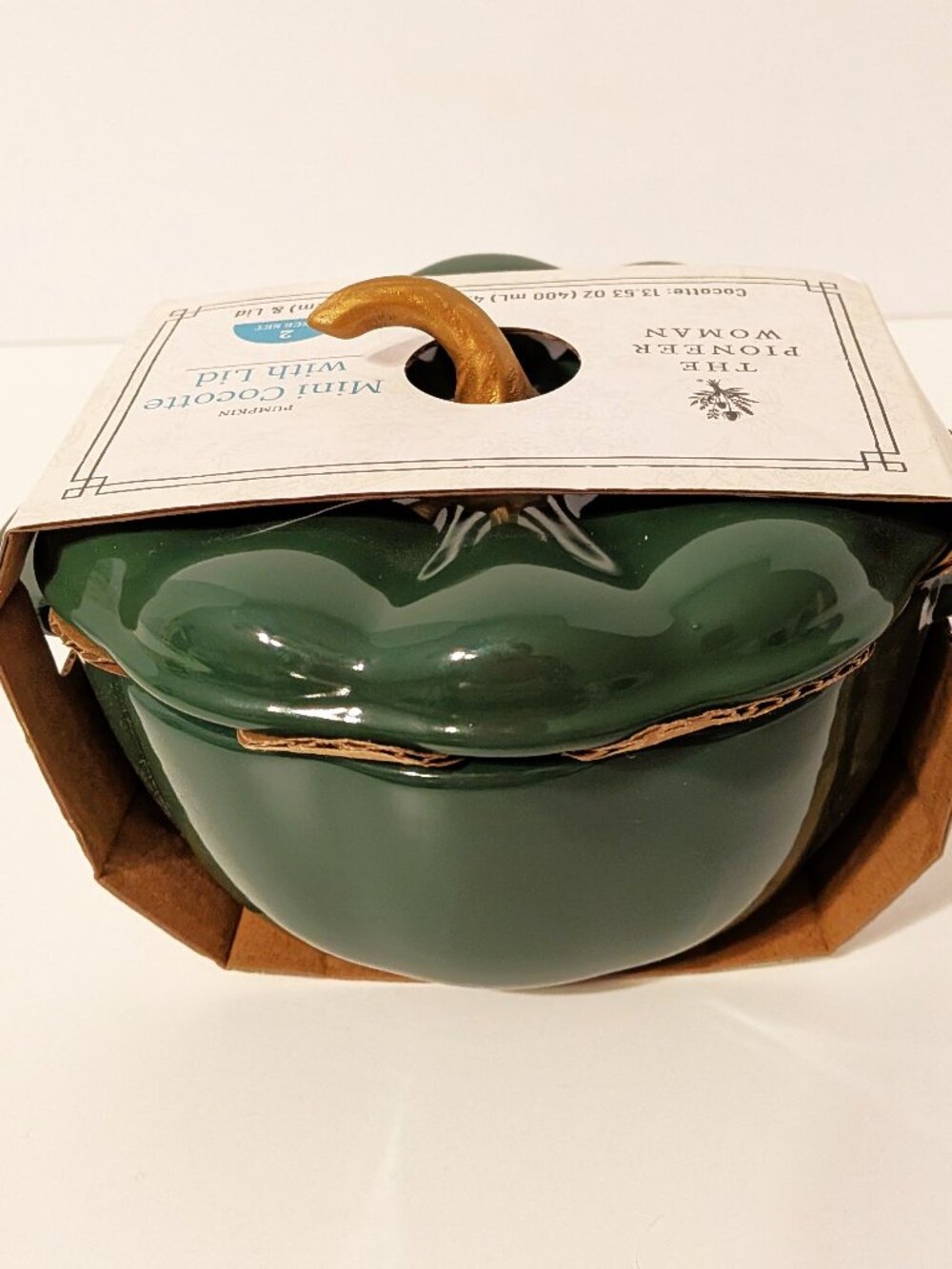 The Pioneer Woman Green Pumpkin Mini Cocette with lid, Fall 2-Piece Set NEW